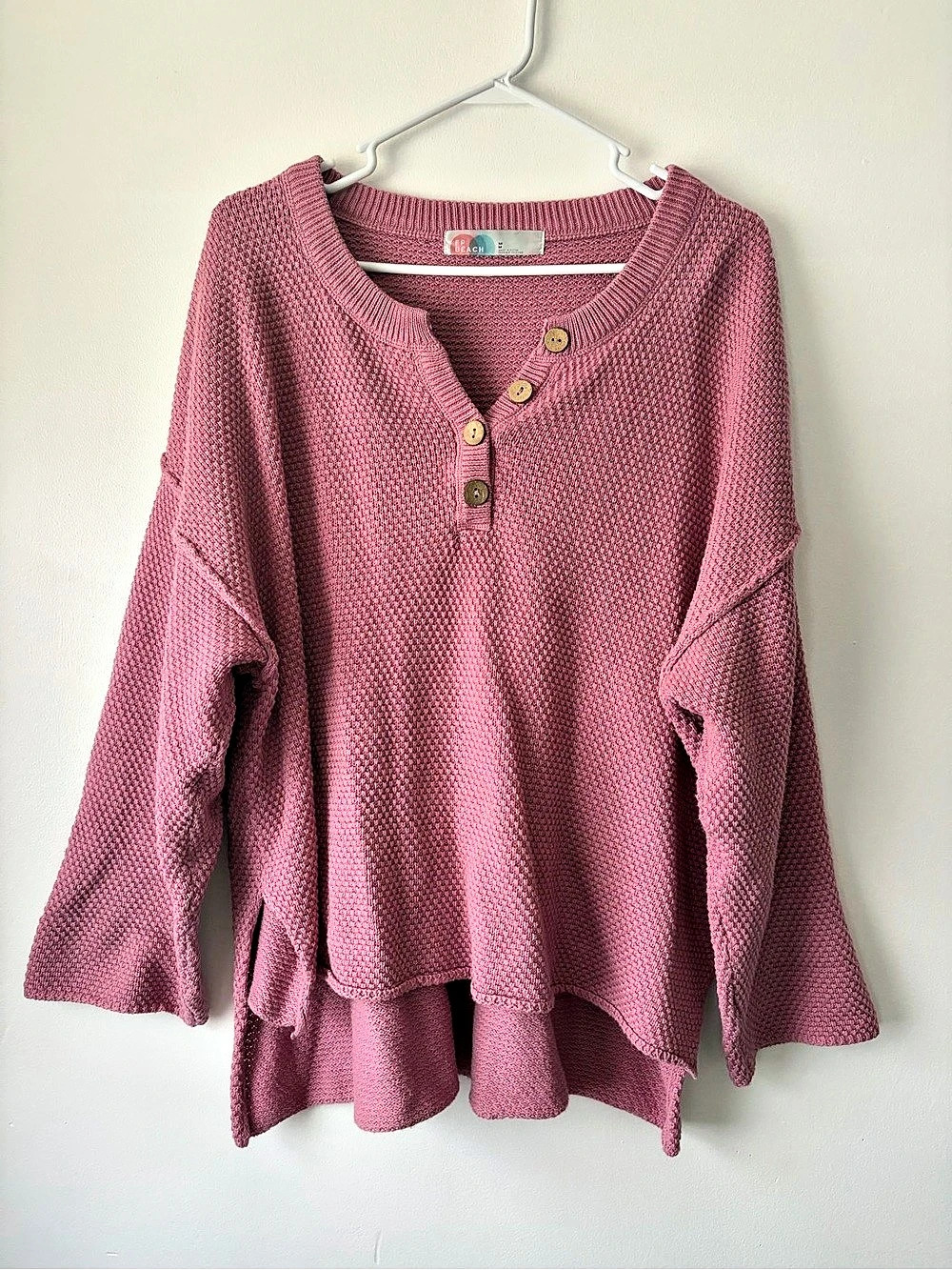 FP Beach Pink Knit Button Front Sweater Size Medium